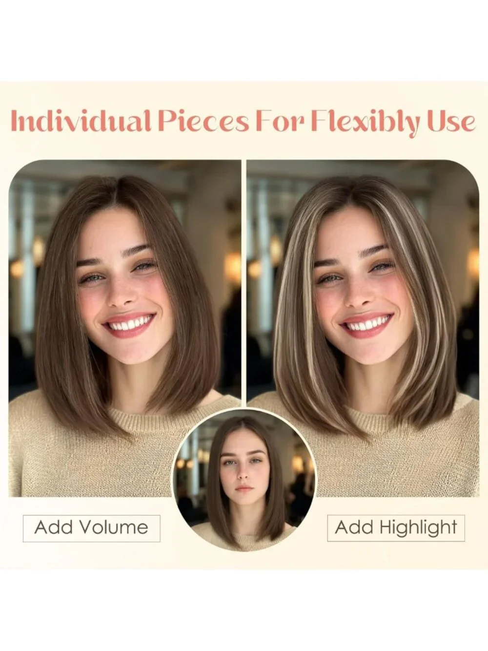 6PCS Clip-In Short Hair Extensions - Remy Human Hair, 10 Inch, Medium Brown